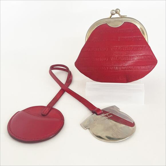 FERRAGAMO Red Leather Bag Charm & VALENTINO Vintage Coin Kiss Lock Pouch - Picture 11 of 11